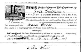 Bill of Lading of the Str. COURIER, built 1870. (Ruth Ferris Collection)