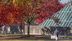 pyramid with students walking by