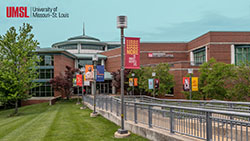 Walkway to the MSC with campus banners for Zoom