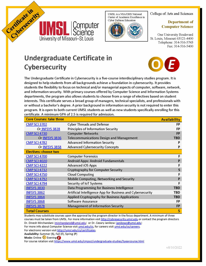 Undergraduate Certificate in Cybersecurity UMSL