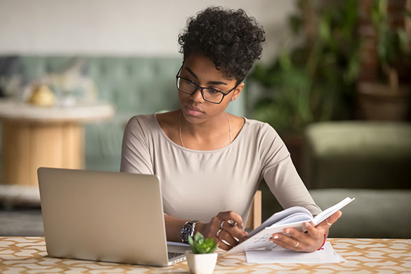 online student at a laptop at home