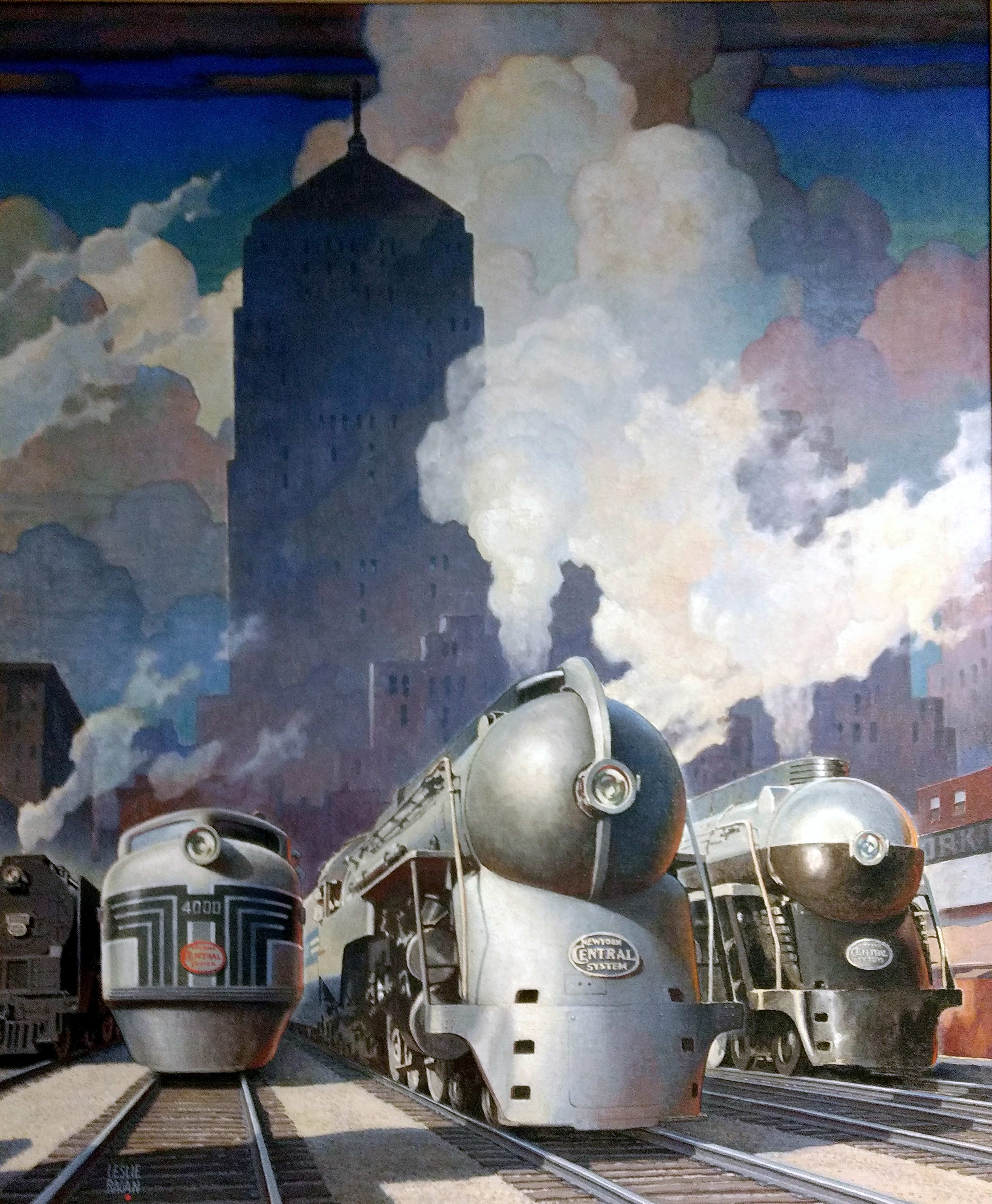 Leslie Ragan, “For the Public Service” oil on canvas 1945.