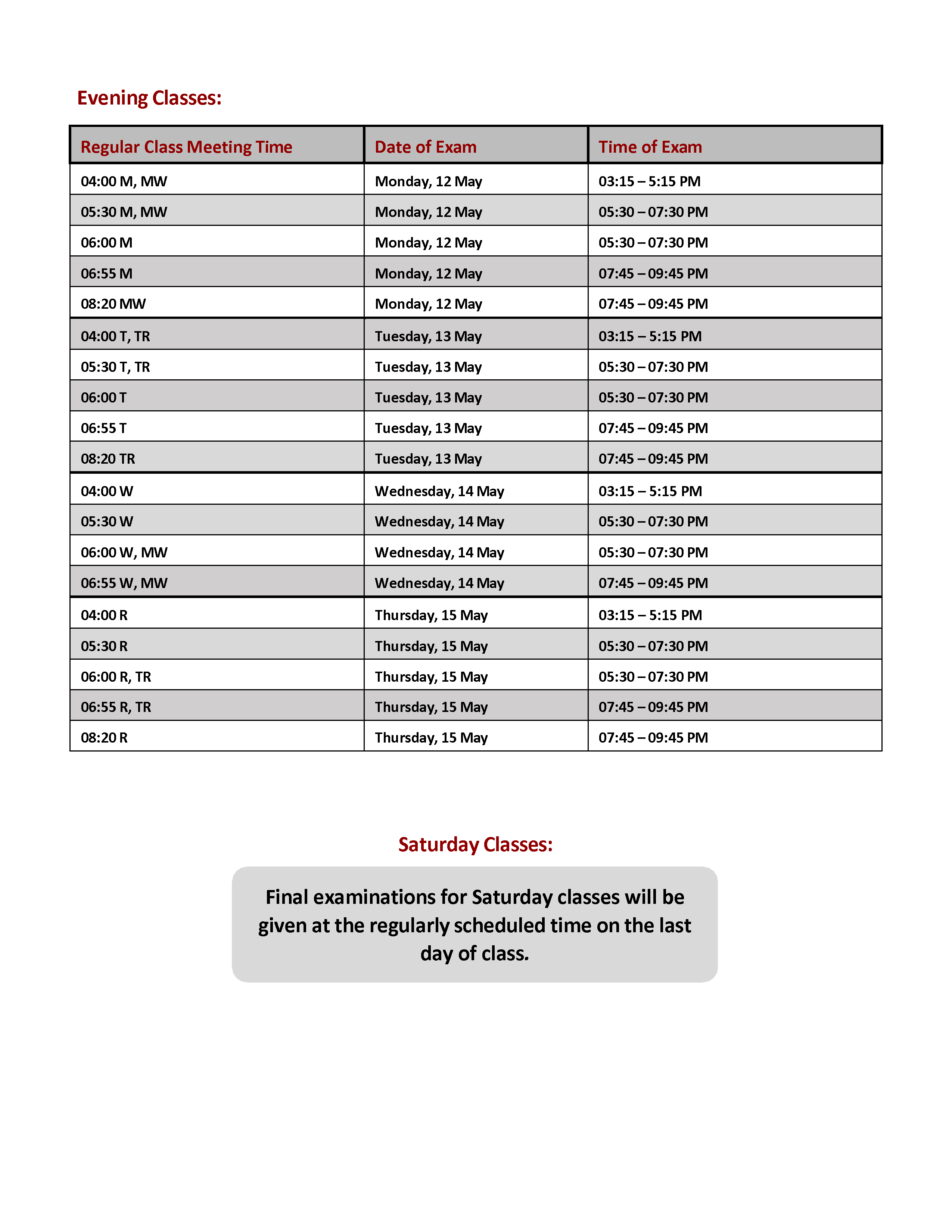 SP25 Final Exam Schedule Page 3