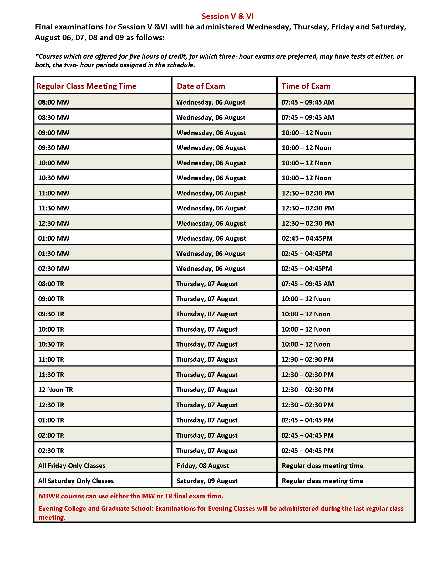 SS25 Final Exam Schedule Page 2