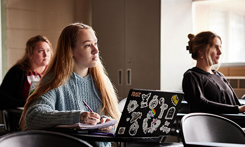 female students listening in class