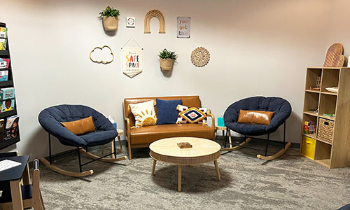 a seating area in the waiting room