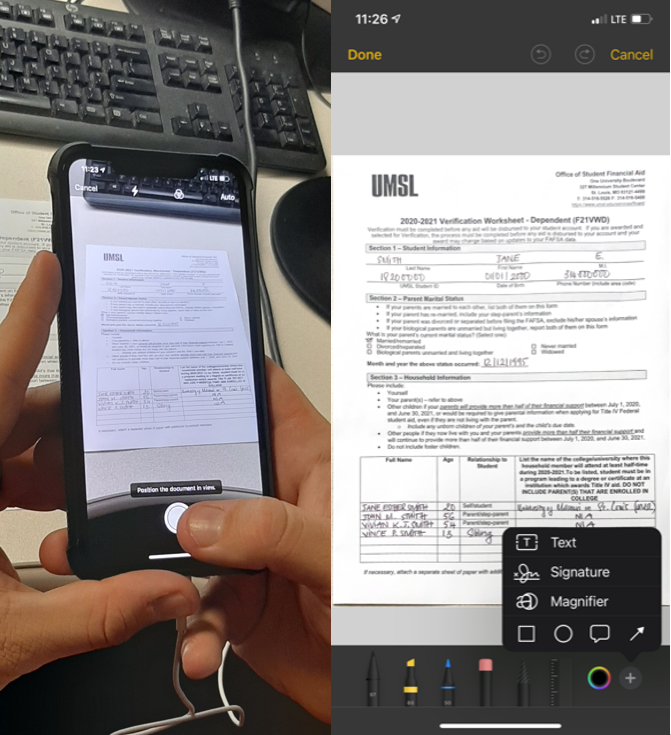 scan sign forms using iPhone or Android phone | UMSL