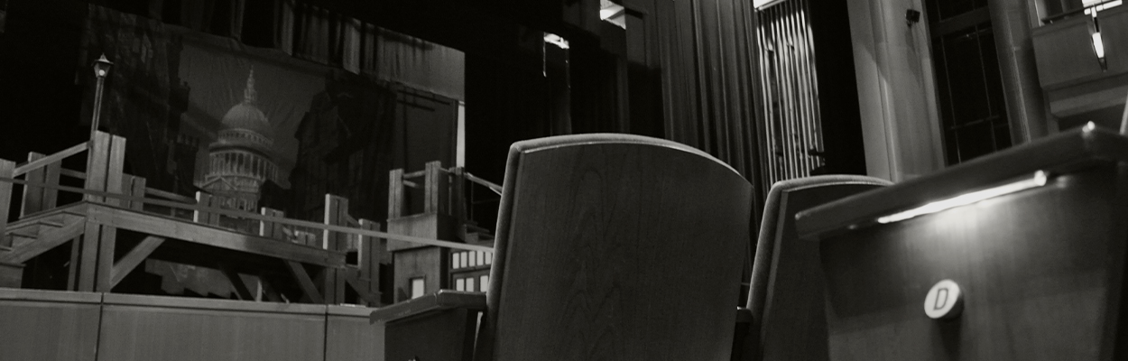 Empty seats facing the stage in the Anheuser-Busch Performance Hall