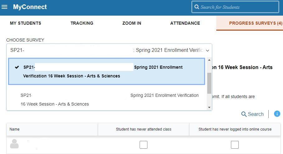 Enrollment Verification survey in MyConnect